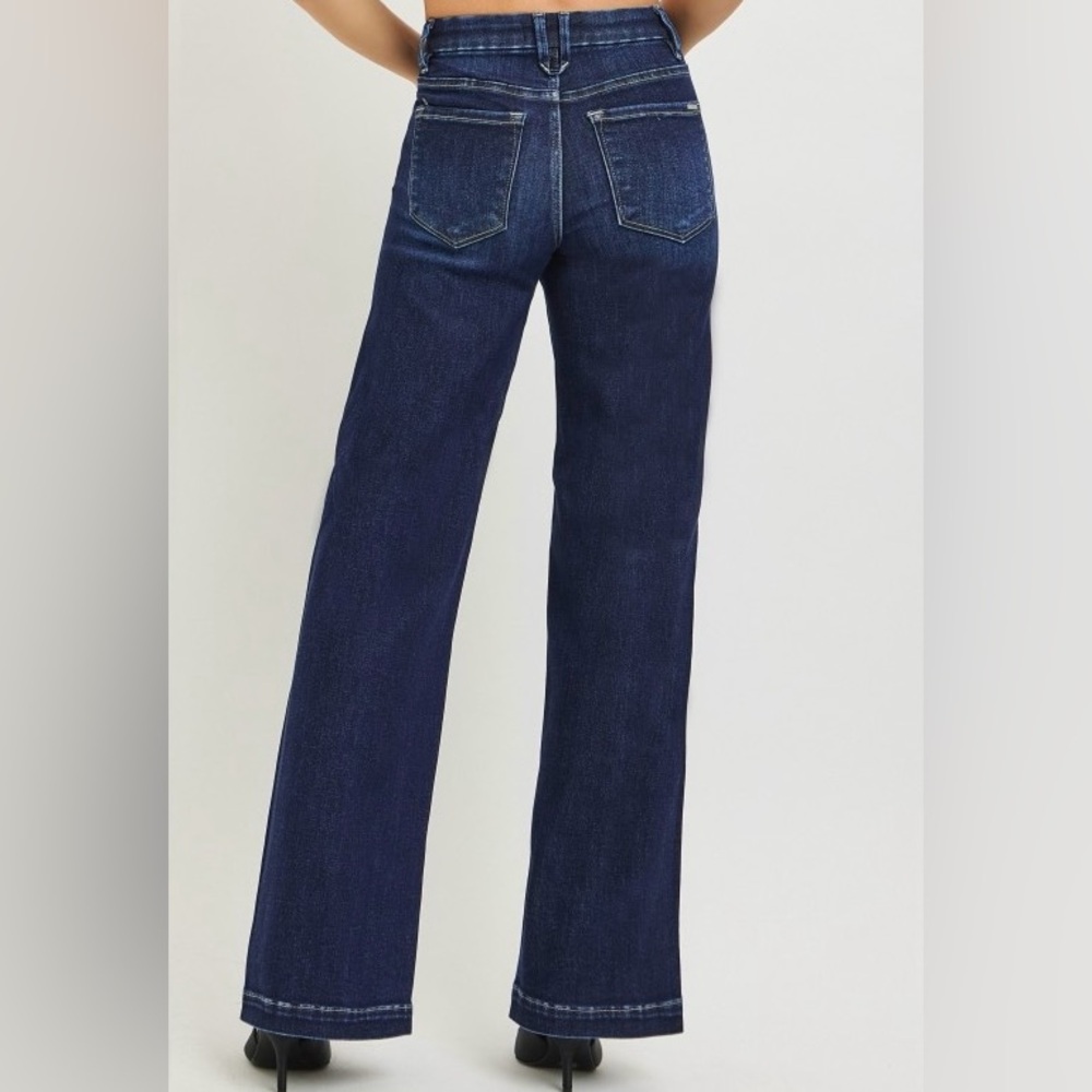 Mid-Rise Dark Indigo straight Wide-Leg Jeans for Women - Picture 5 of 6